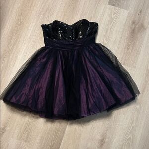 Mori Lee Purple and Black Sequined and Tulle Homecoming Dress-Plus Size